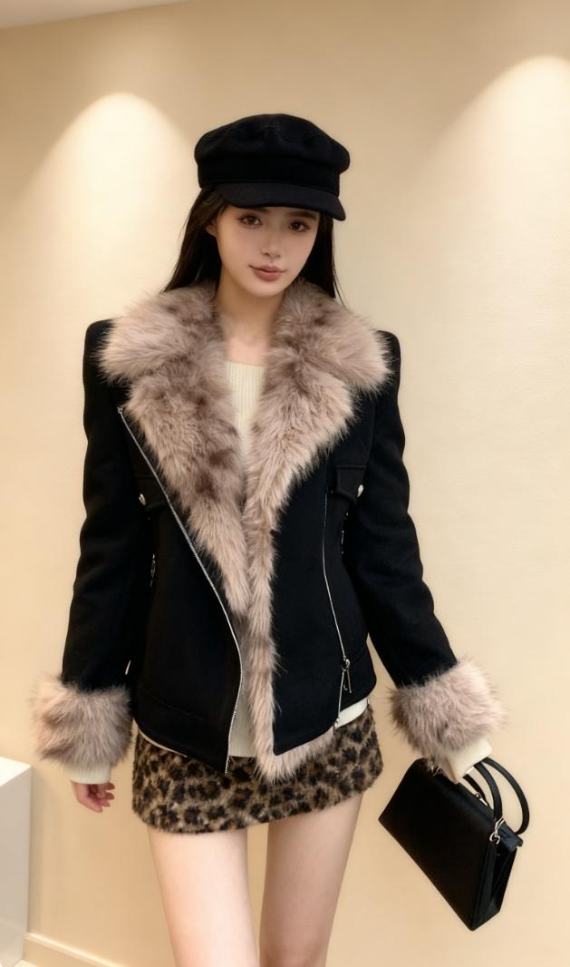 黑色机车保暖加厚外套