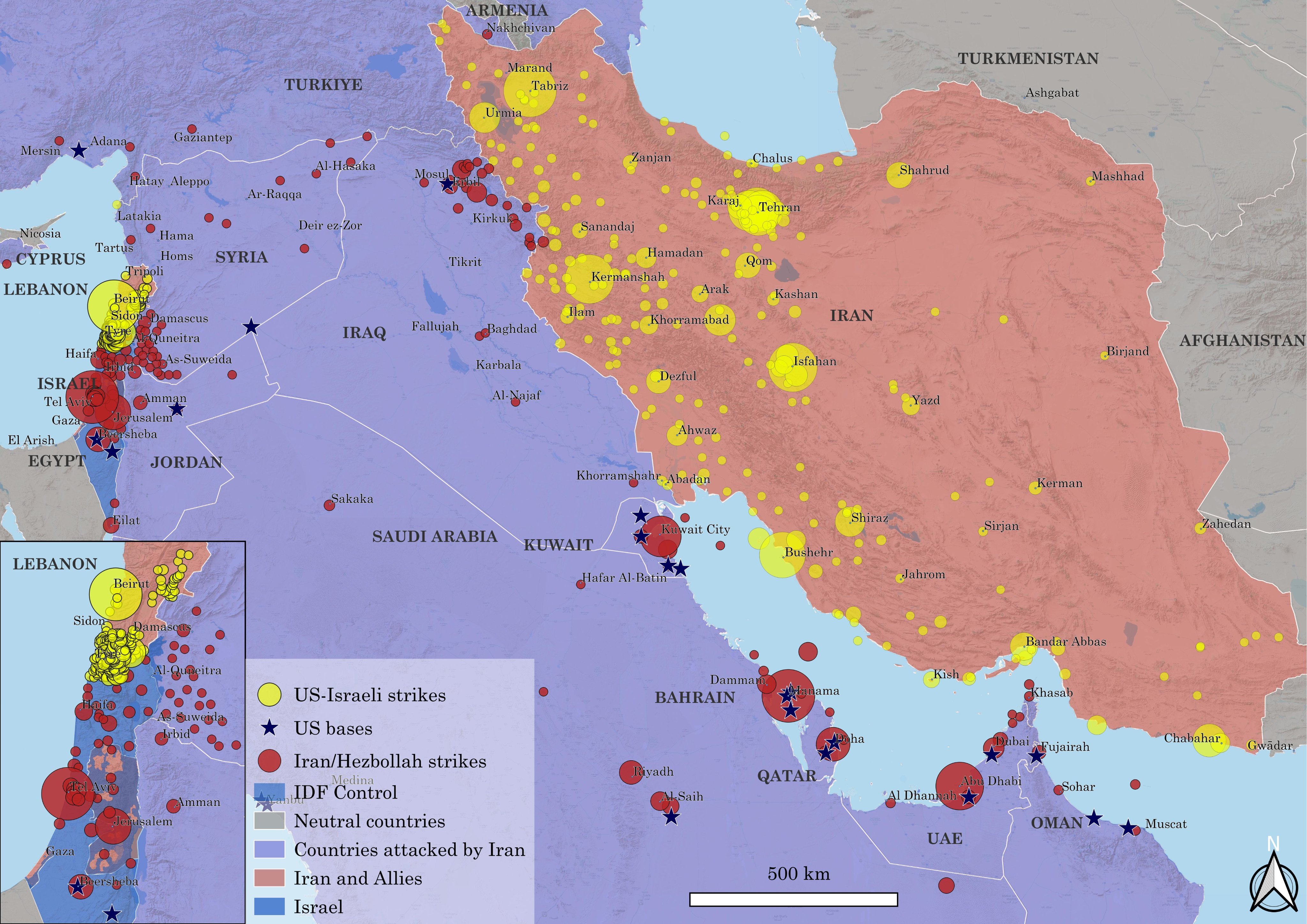 开战19天，双方相互打击范围，与伊朗发射的导弹、无人机数量统计！截至3月18日晚
