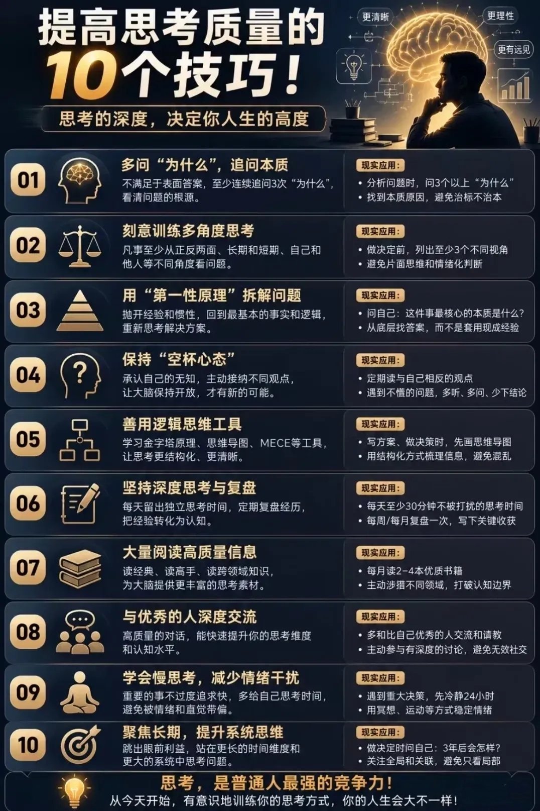 “思考的深度，决定你人生的高度。” 