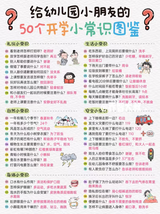 给幼儿园小朋友的50个开学小常识图鉴
