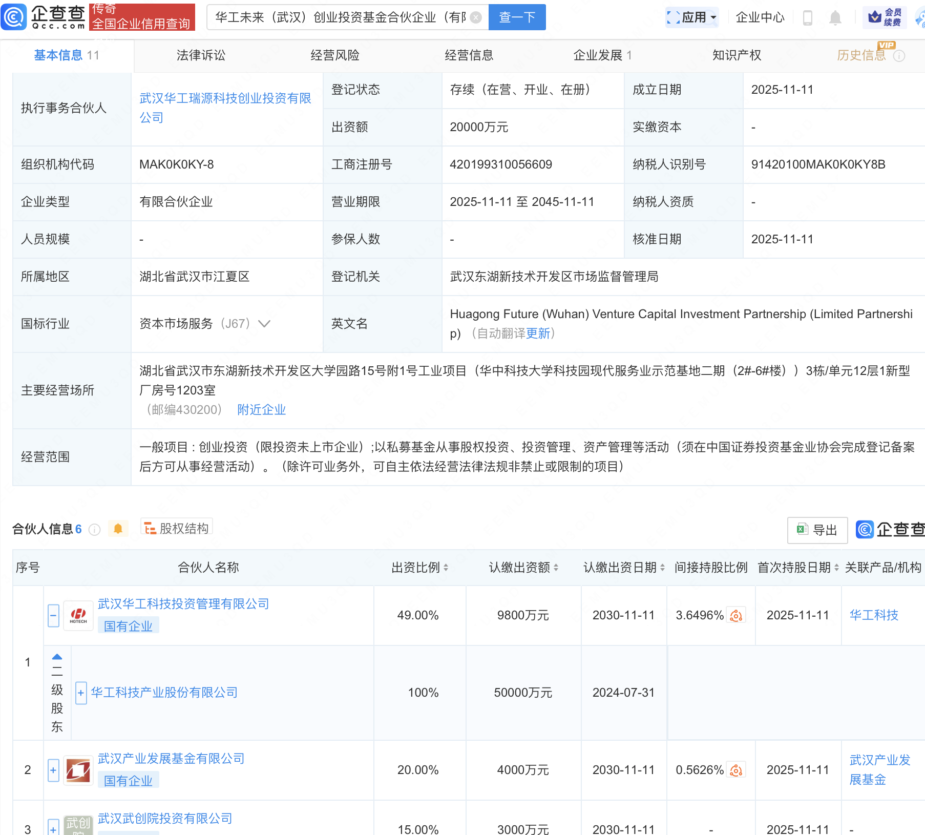 华工科技、武汉产发基金等新设创投基金