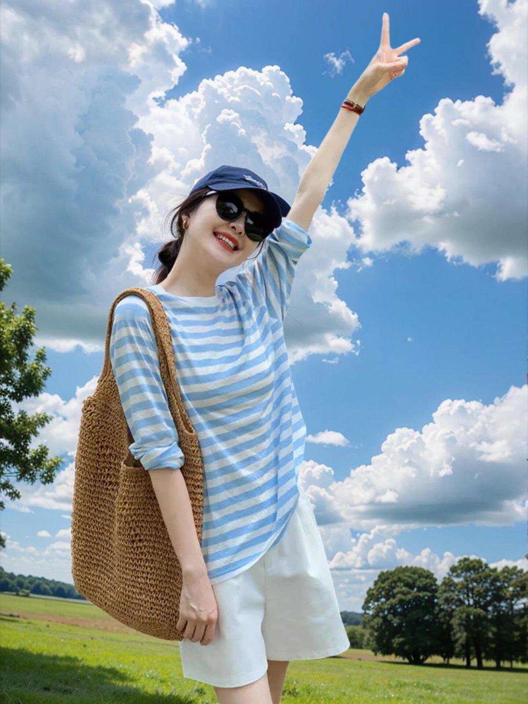 ootd🌊夏日感满分！蓝白条纹罩衫｜行走的清凉画报📸——慵懒氛围×防晒舒适，