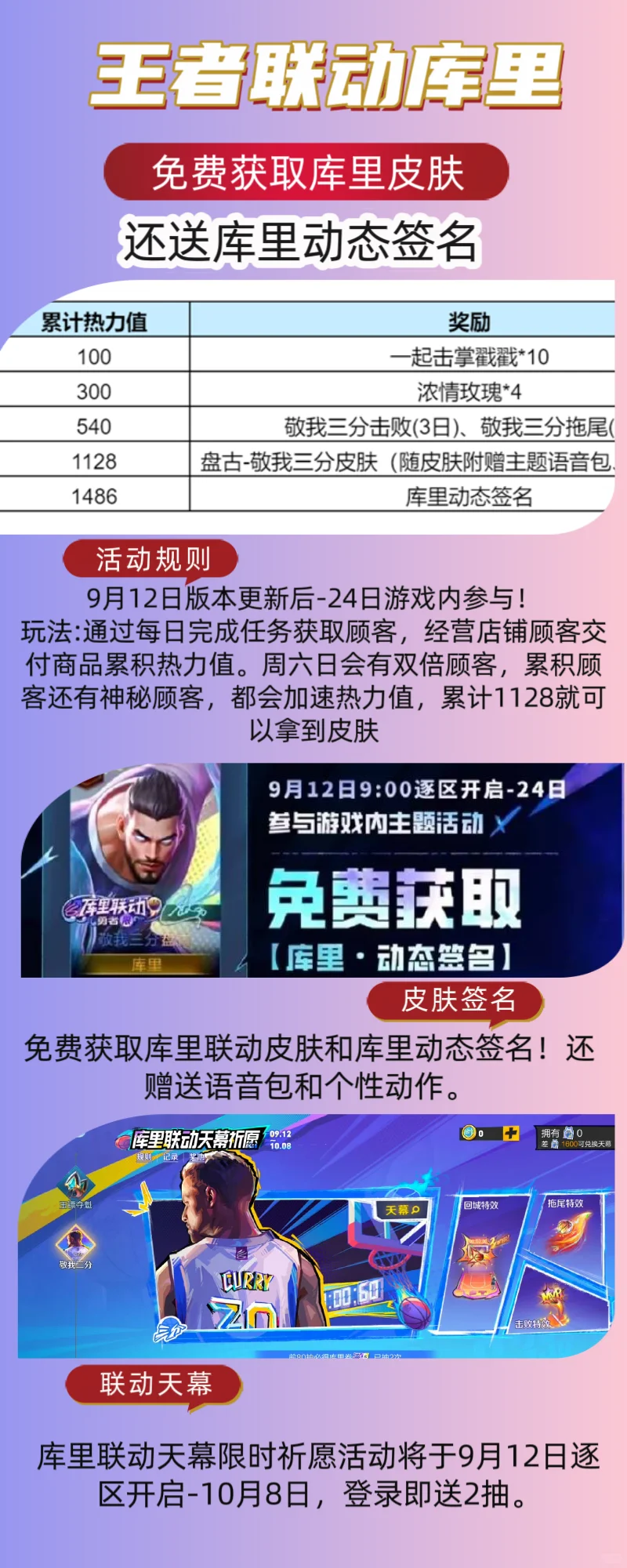 王者联动库里皮肤，免费获取攻略来了！