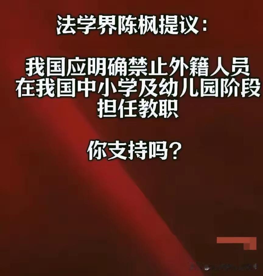 法学专家陈枫提议立法，清退中小学、幼儿园在岗外籍教职人员，该观点引发激烈网络讨论