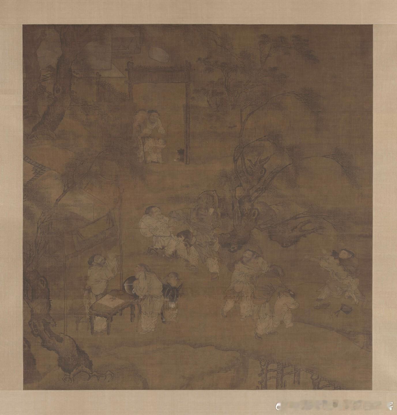 宋·佚名《柳荫群盲图》，故宫博物院藏宋代出现了不少描绘百姓现实生活的风俗画，本幅