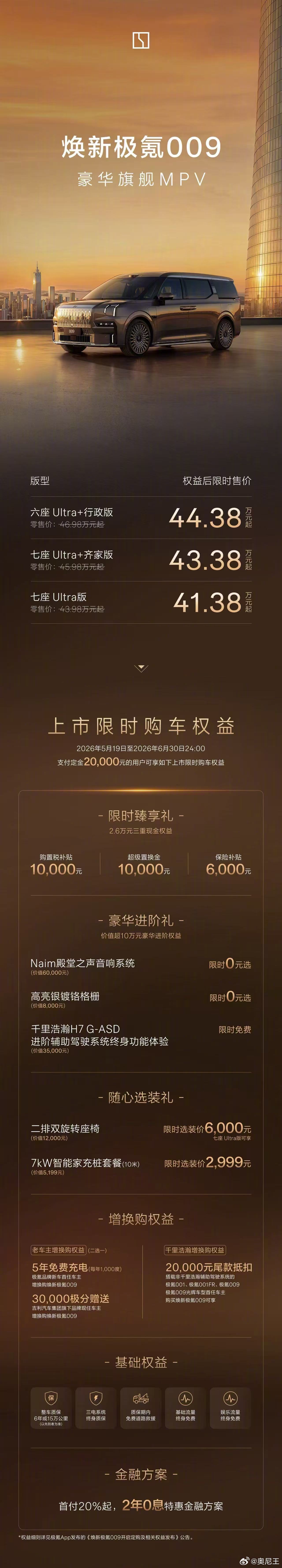 焕新极氪009正式上市看到焕新极氪009这个定价，第一反应是真敢打。41.38万