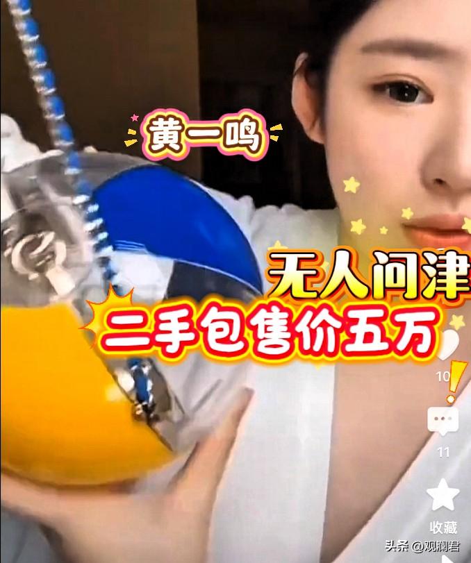 黄一鸣二手包欲五万元出手，无人问津。
黄一鸣在直播间展示了一只圆形透明的小挎包，