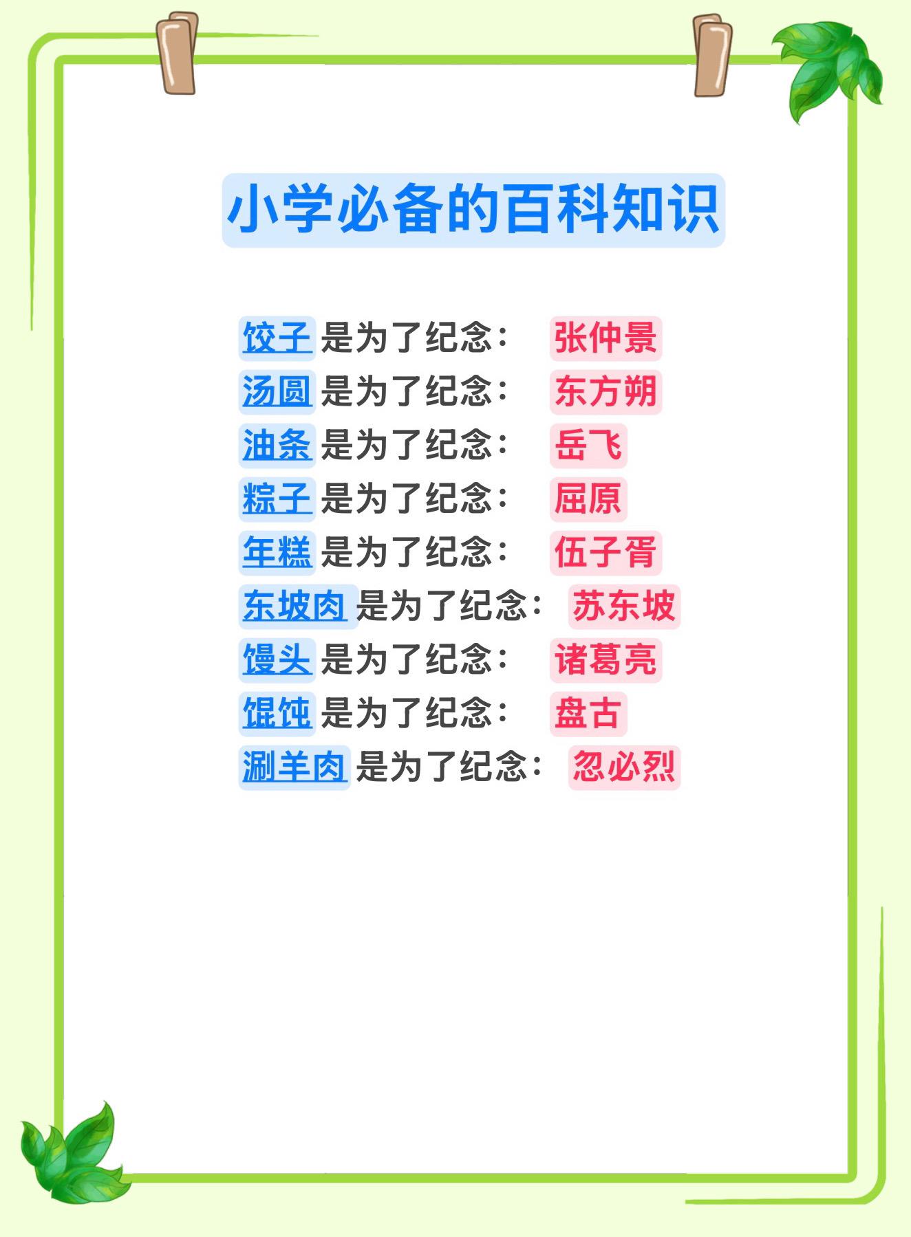 小学生必备的百科知识～