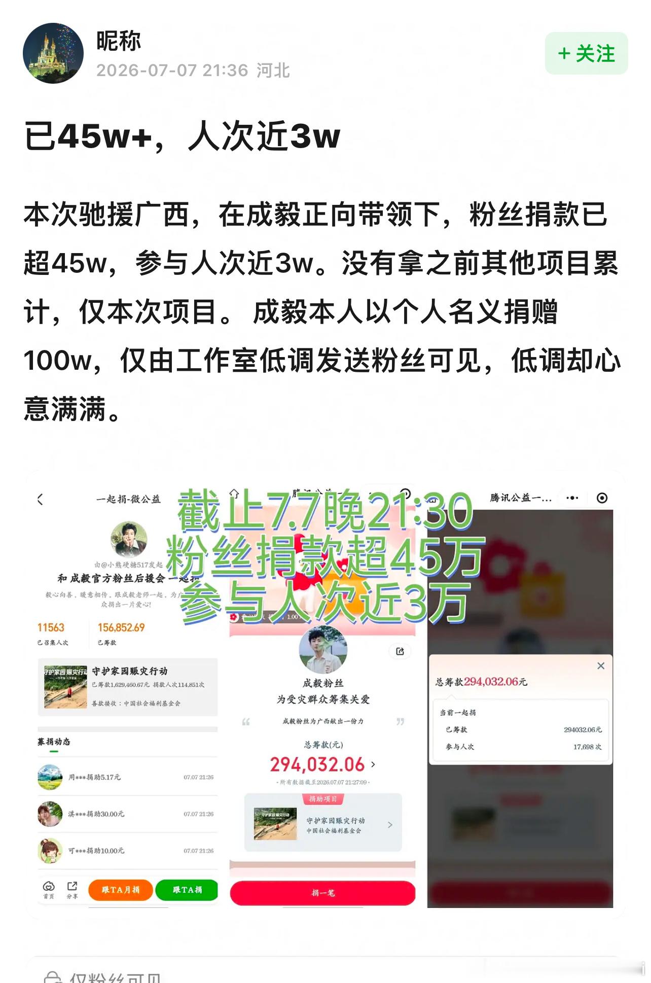 成毅捐款100万元驰援广西很好很好的人啊 