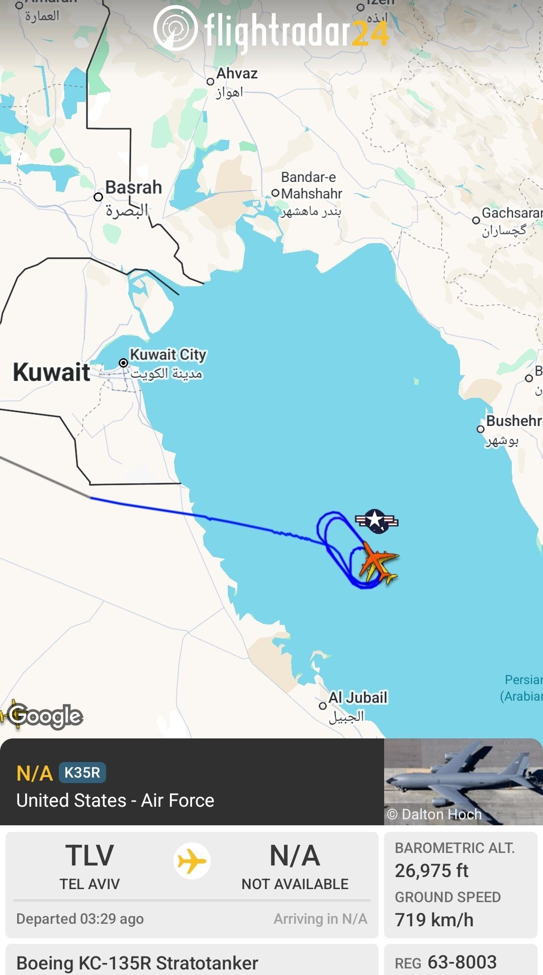 🔻USAF的KC-135加油机走廊，在科威特旁边现在都开着ADS公开自己的位置