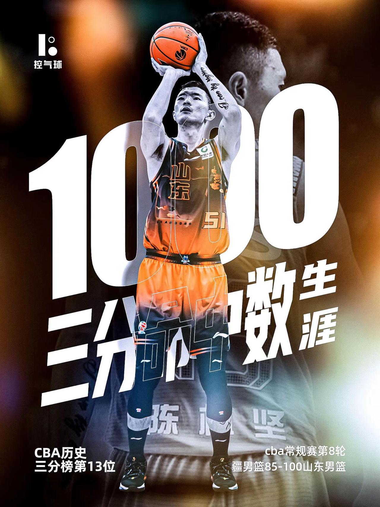 陈林坚达成千记三分里程碑记录（2026.1.2 山东 100-85 新疆），此战