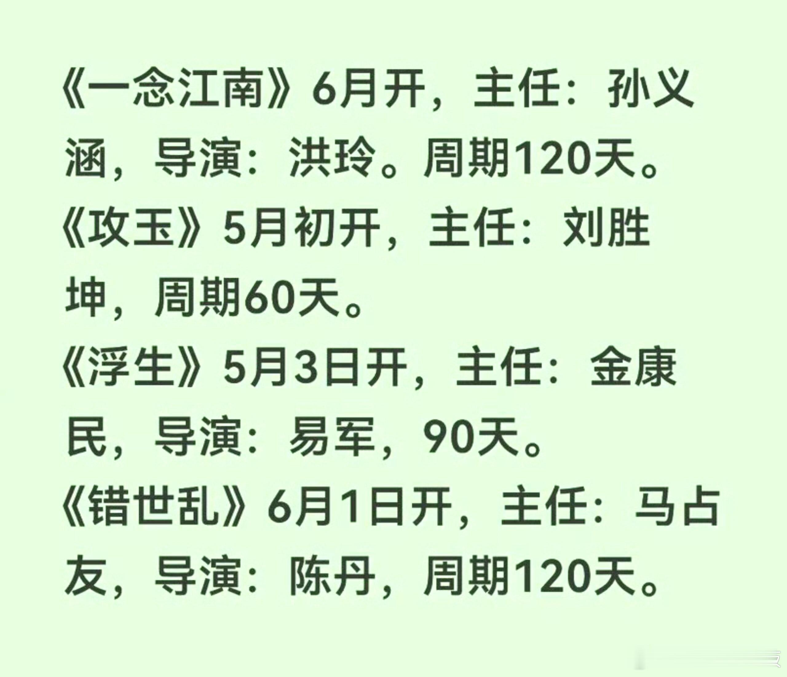 四大平台即将开机的项目 