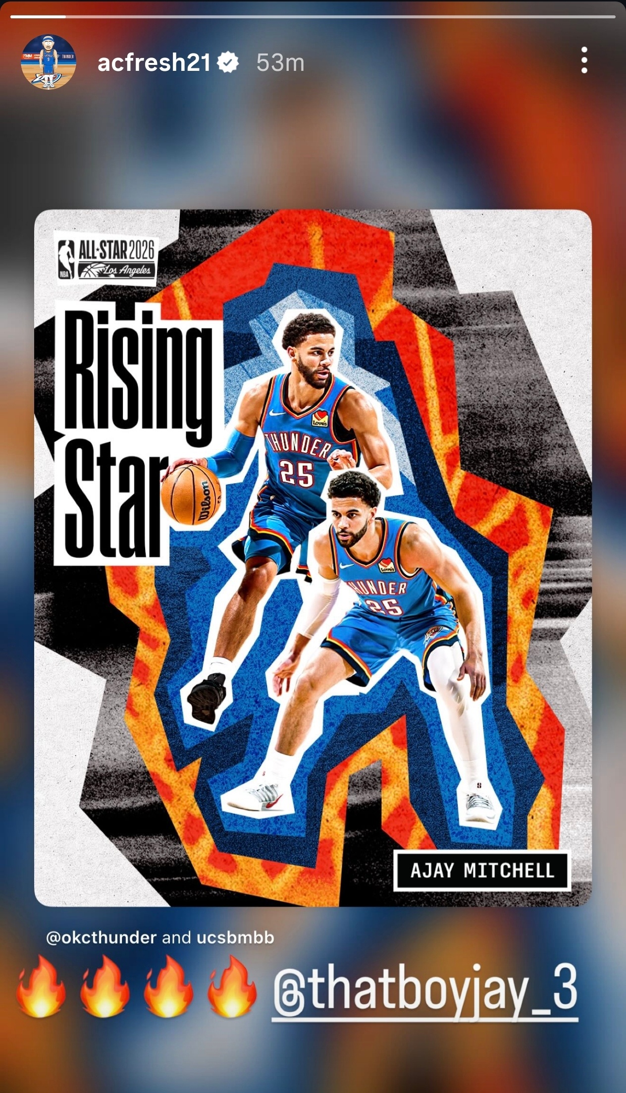 7a为米切尔加更一张，队友们也纷纷转发参加新秀赛的消息！鹈鹕vs雷霆猛龙战胜雷霆