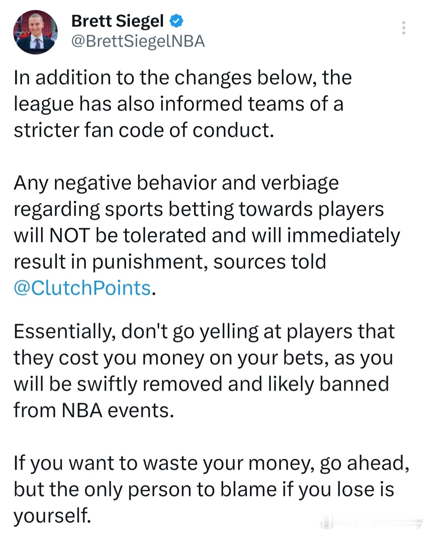 NBA也正尝试对博彩公司进行限制，减少针对个别球员的某些道具投注，包括：限制单名