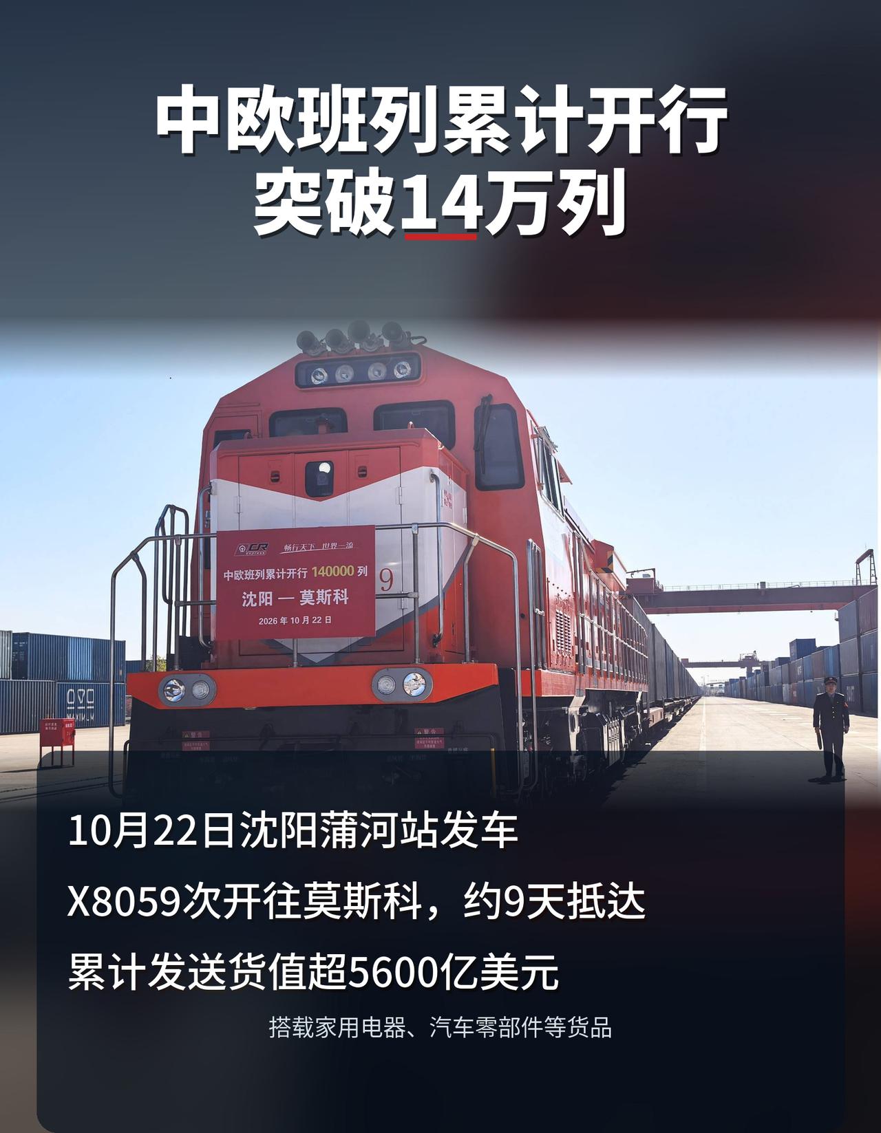 突破14万列！中欧班列驰骋亚欧，为世界打通稳定陆路大动脉
随着沈阳蒲河站开往莫斯