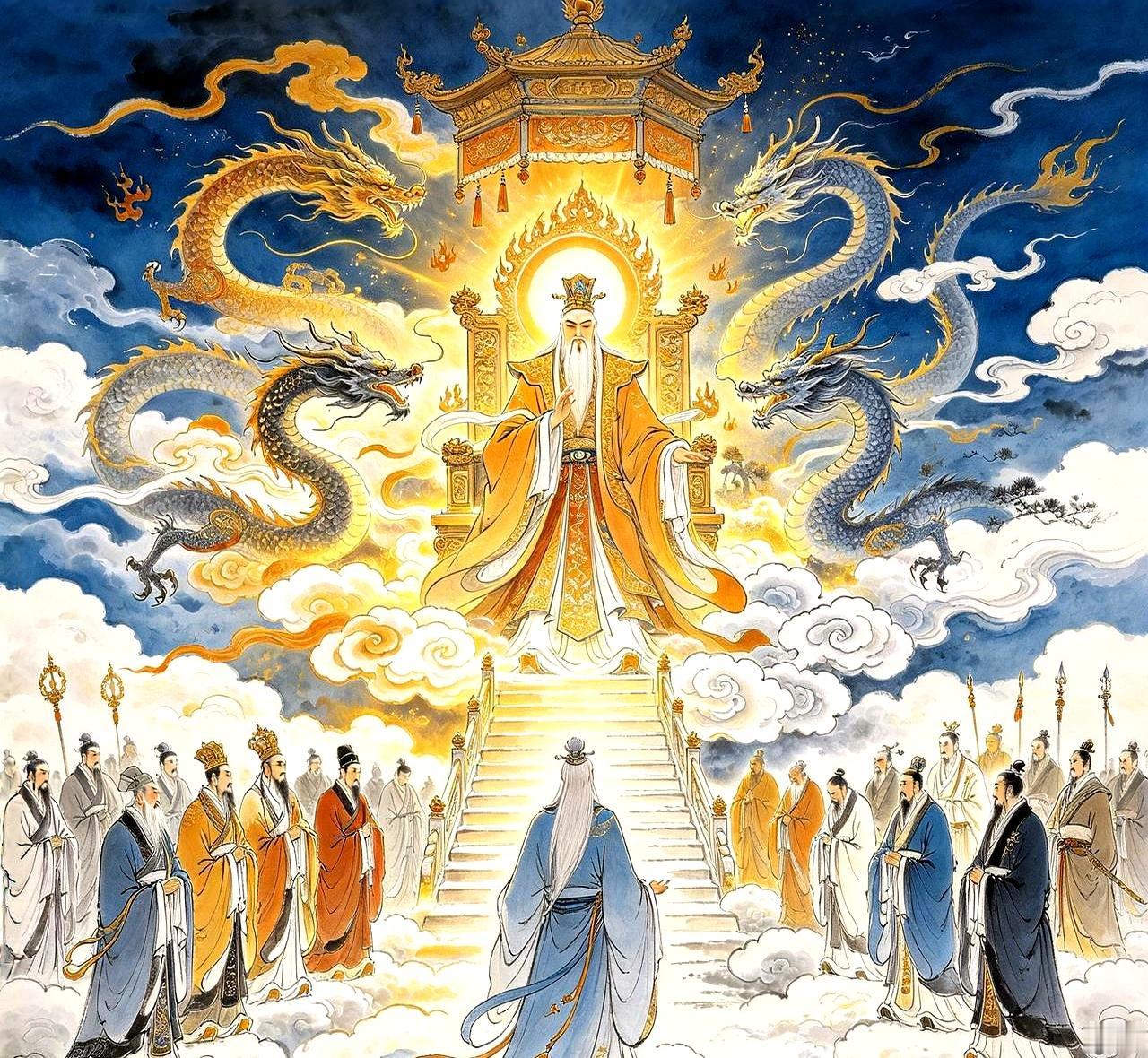玉帝登位那天，鸿钧一句话把全殿打静：权柄你拿，但家人永不得居天庭要位。
玉帝应下