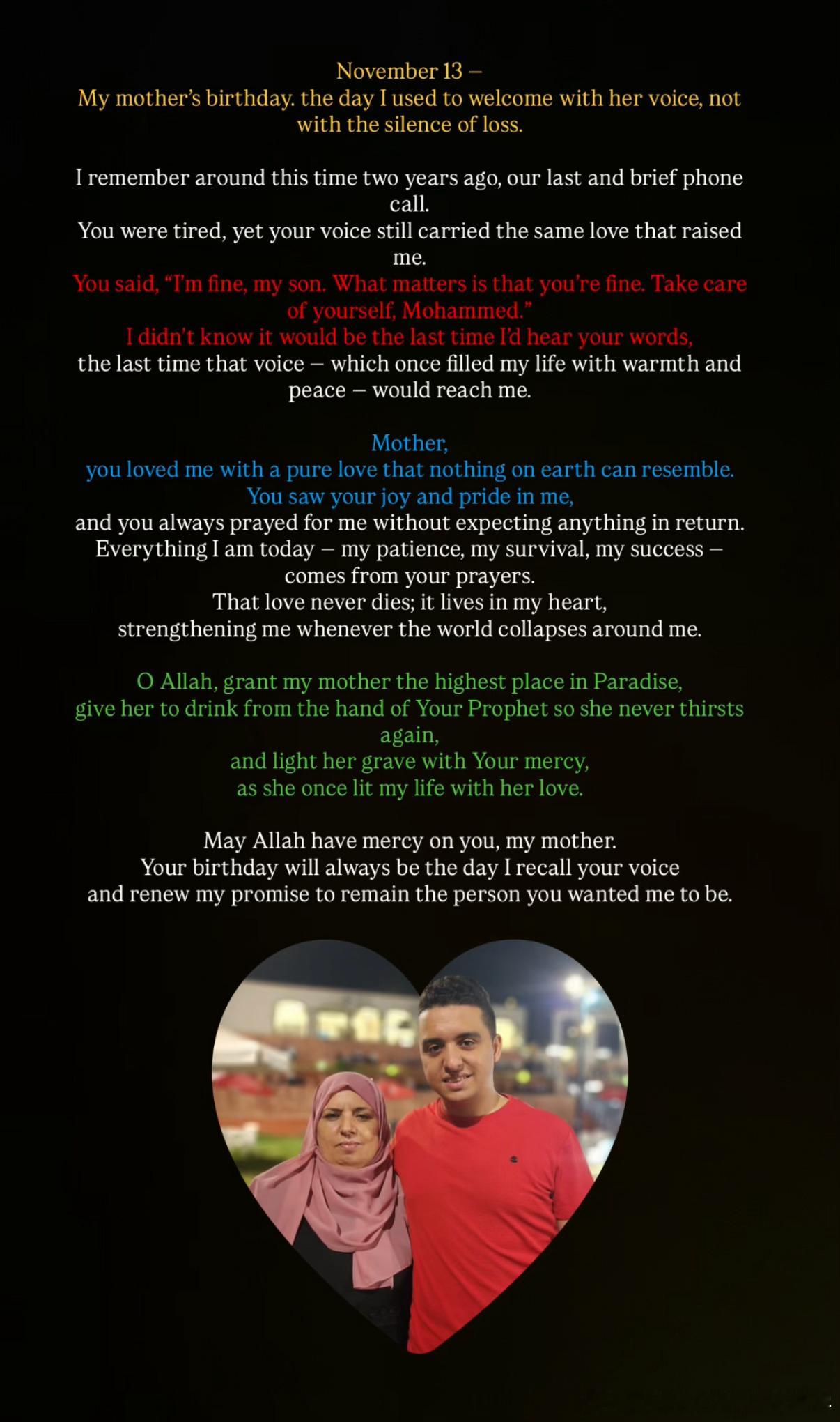 🟥11月13日——母亲的生日…那天，我曾迎接的是她的声音，而不是如今这份沉寂的