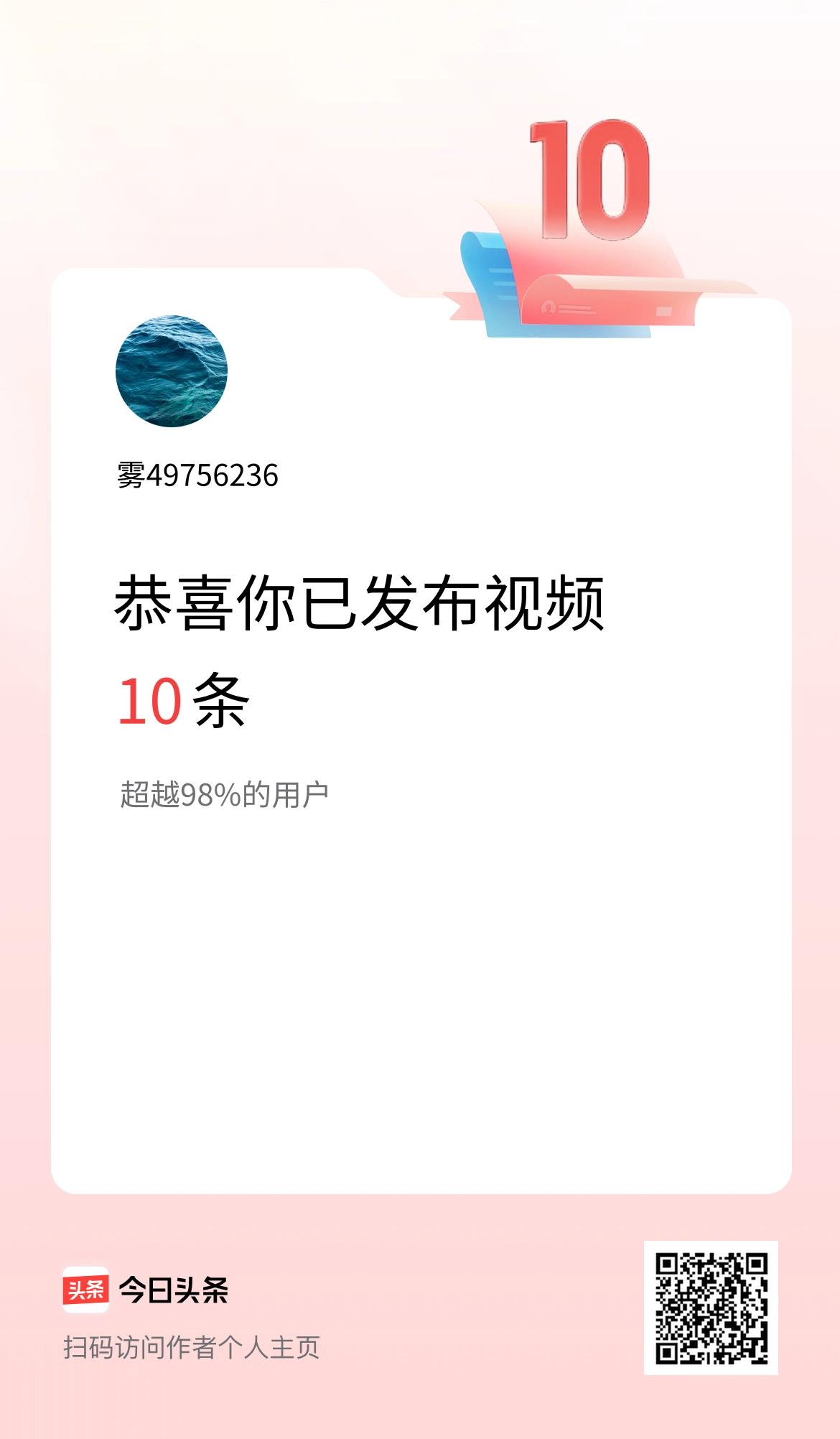 我在头条累计视频投稿10个