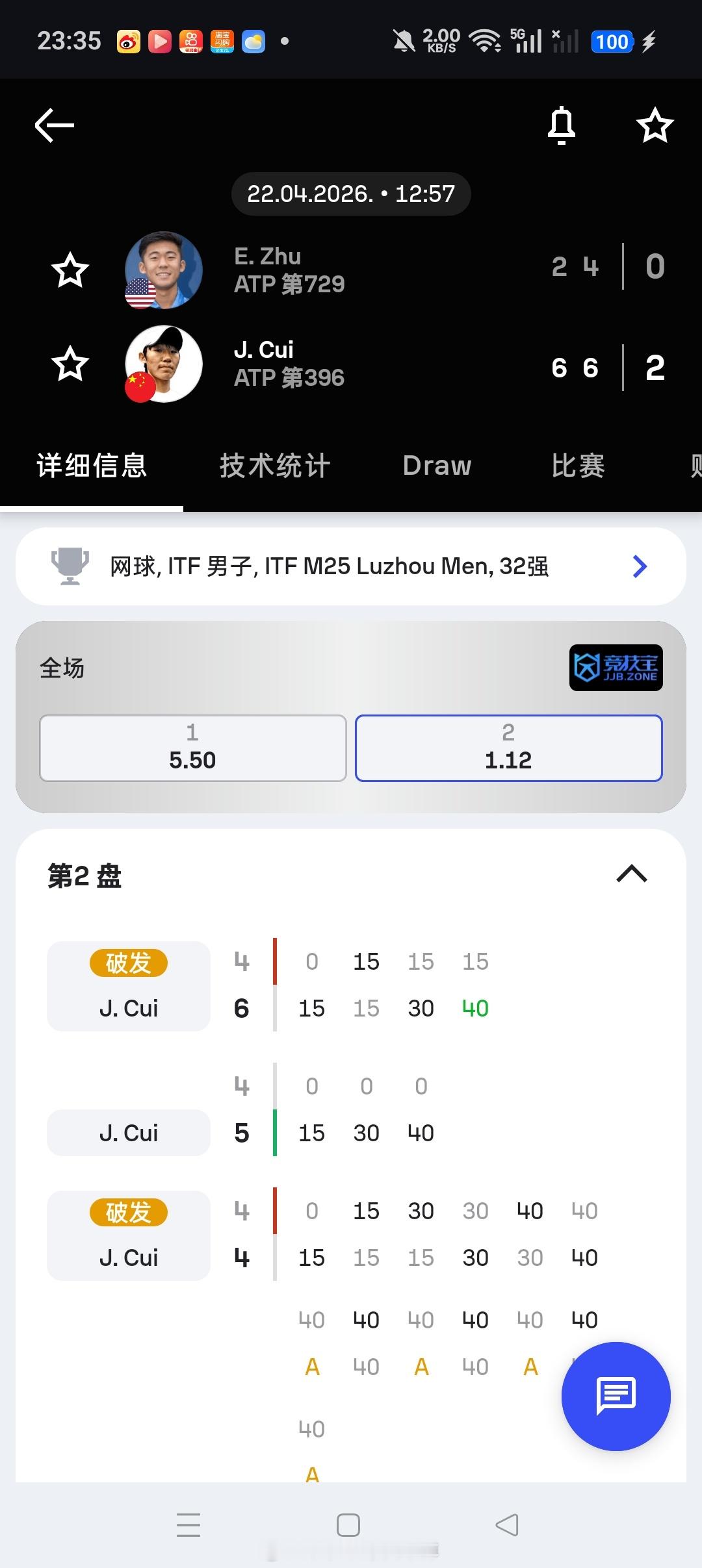 小花小草资讯【🇨🇳泸州M25】男单第一轮🇨🇳崔杰6-2/6-4击败🇺?