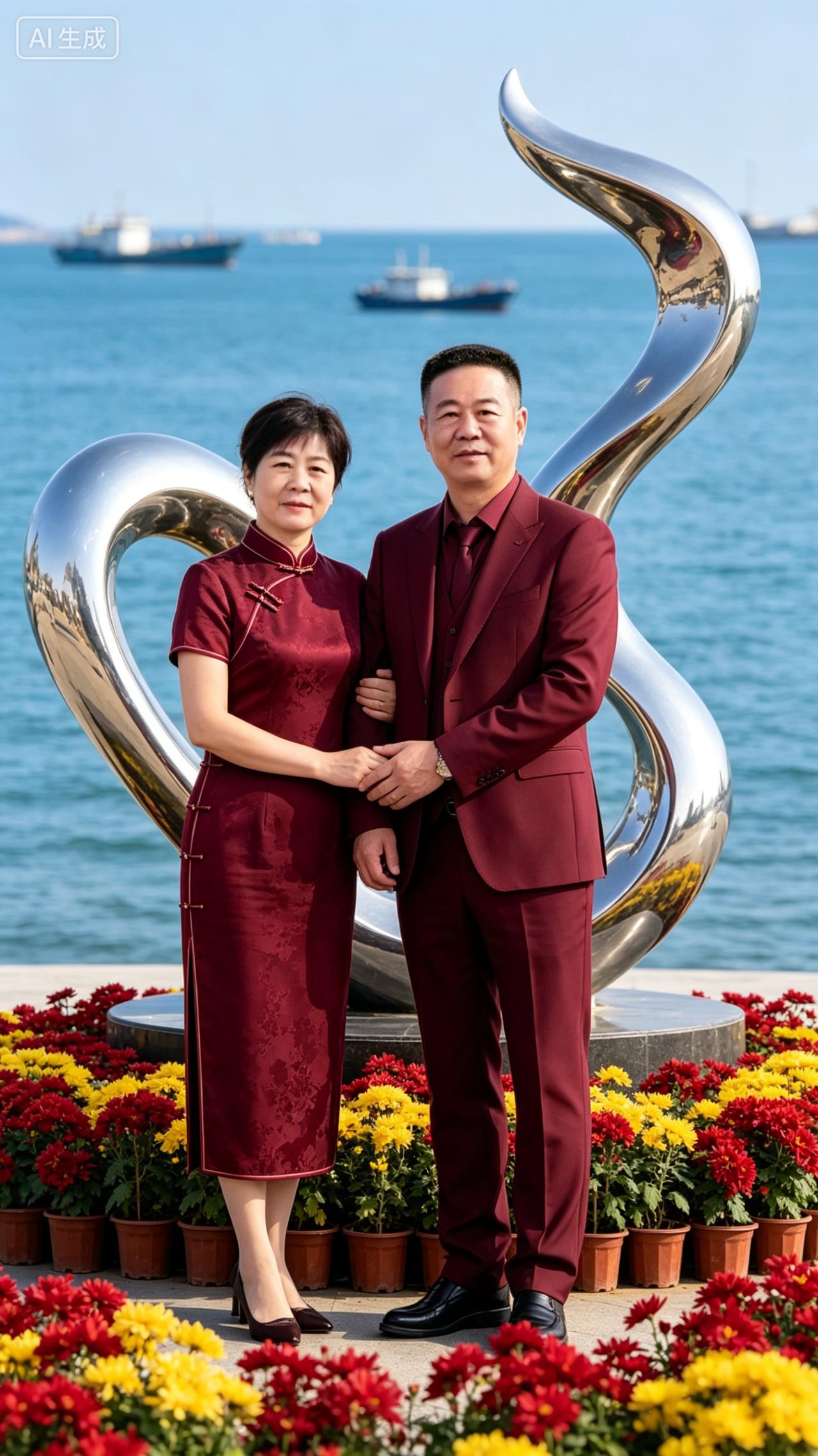 白首偕行
 
鬓染霜华意更浓，
海边执手沐春风。
半生风雨同舟渡，
白首初心映日