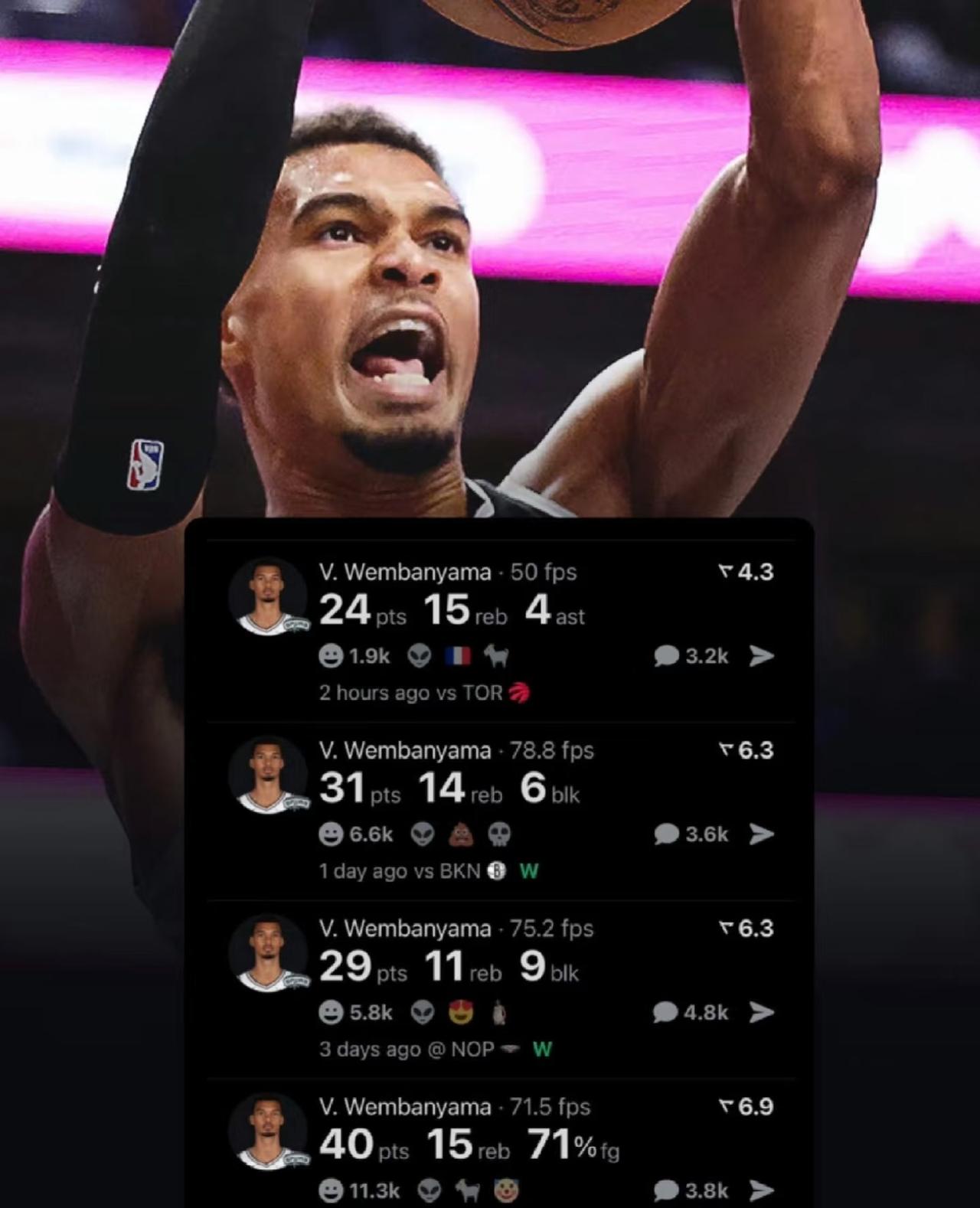 今天马刺太牛啦！

主场121比103大胜猛龙，喜迎开局四连胜👏。文班亚马简直