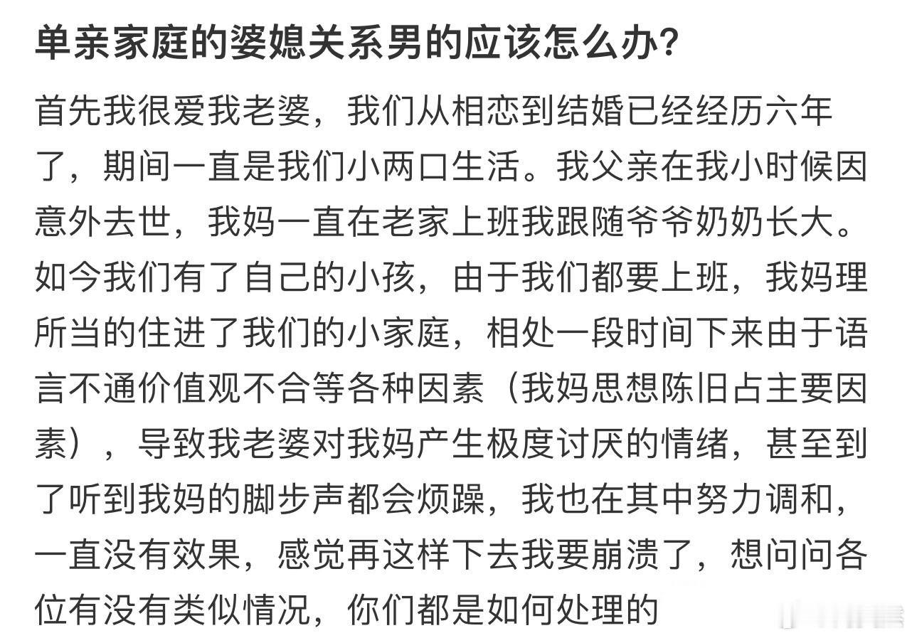 单亲家庭的婆媳关系男的应该怎么办❓ 