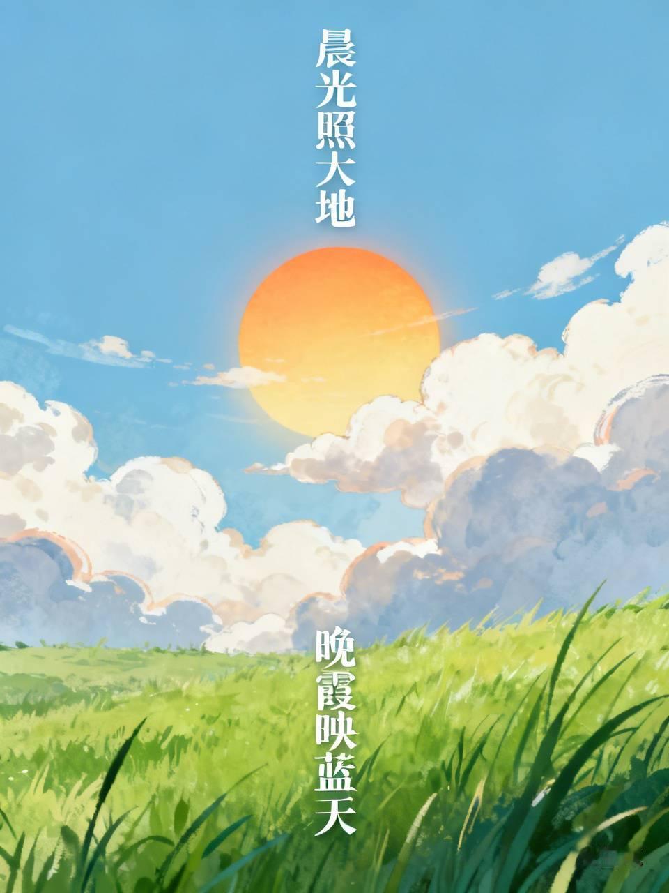 下联：晚霞映蓝天。