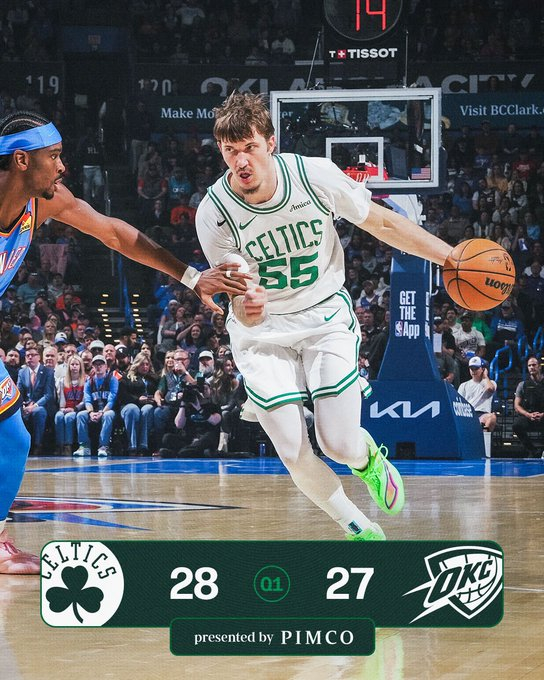 首节比赛结束，我们暂时以28-27领先！波士顿凯尔特人 ｜DifferentHe