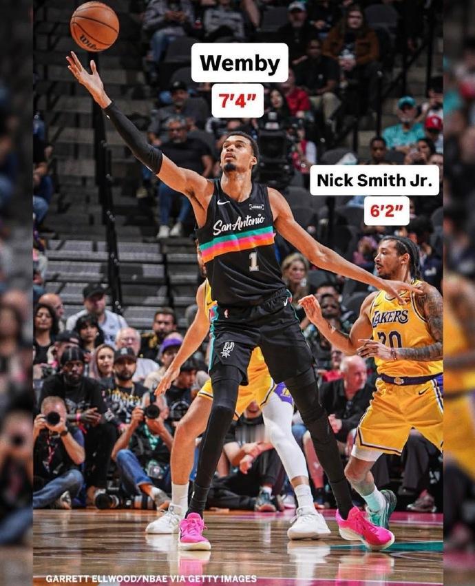 文班亚马身高：2米26
尼克史密斯身高：1米88

雷迪克的换防策略，一次又一次