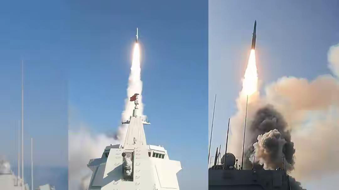 解放军官方发布了一段震撼视频：055型万吨大驱“无锡”舰发射了一枚神秘导弹，直刺