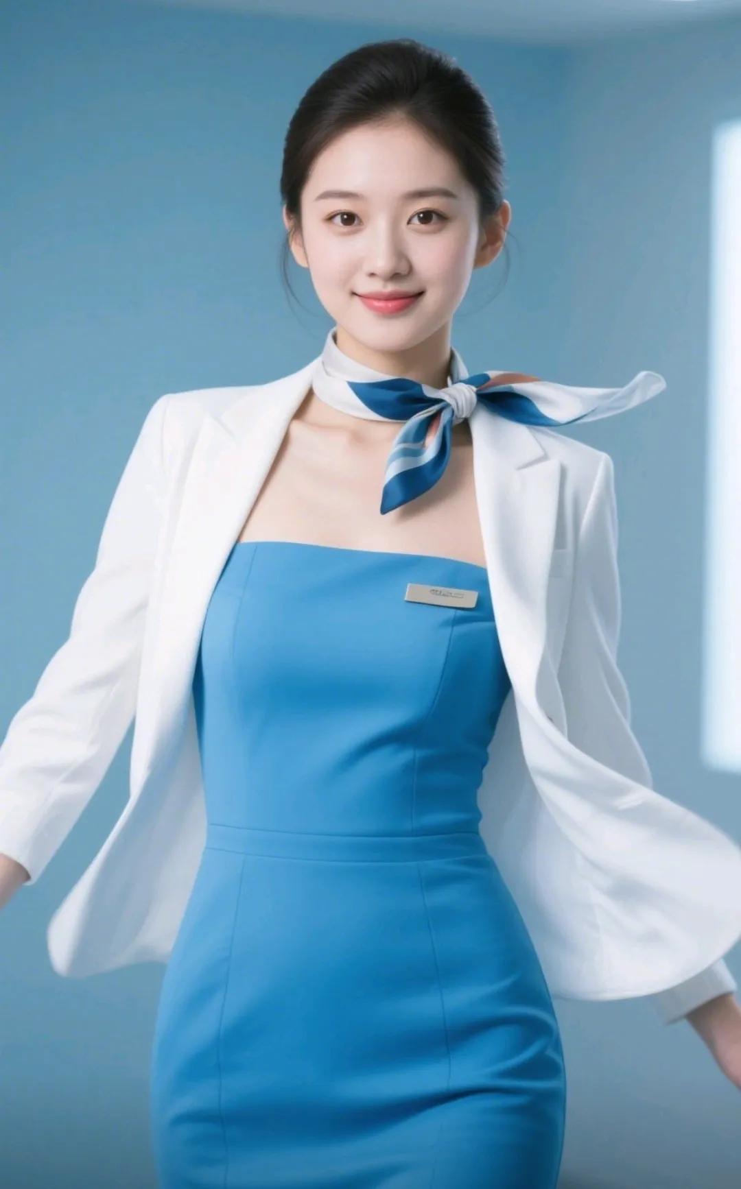 元气满满的空姐穿搭，蓝白相间，甜美可人！💙💙