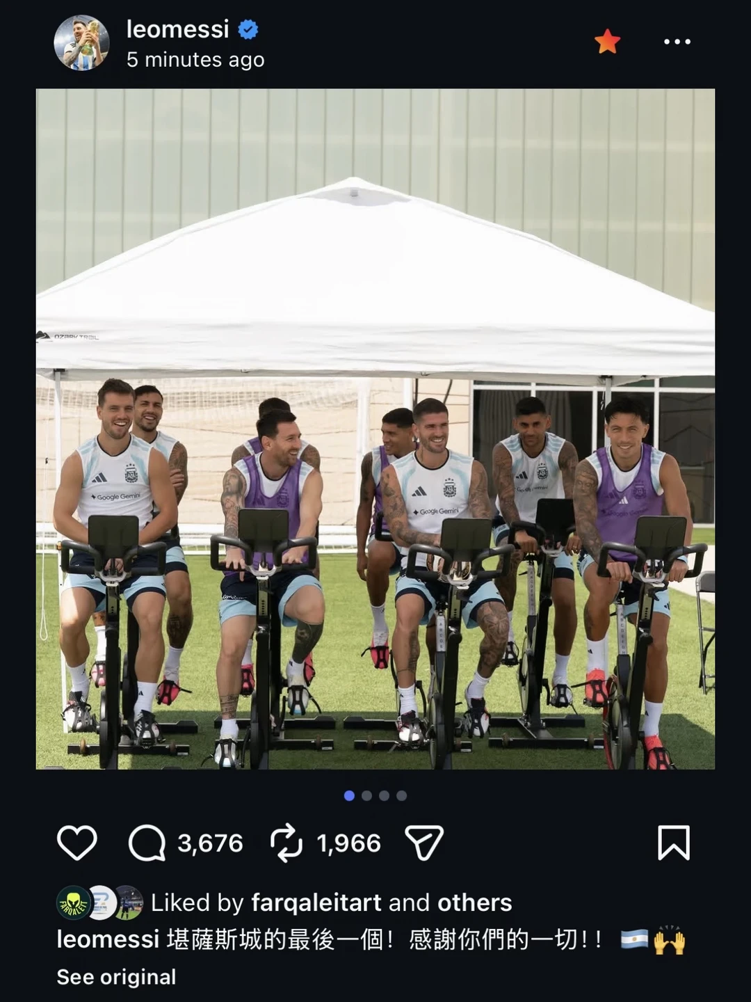 梅西更新ins：感谢你们的一切！