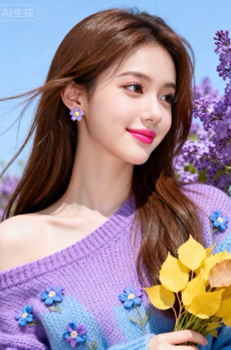 紫衣少女笑语，花间春意浓。