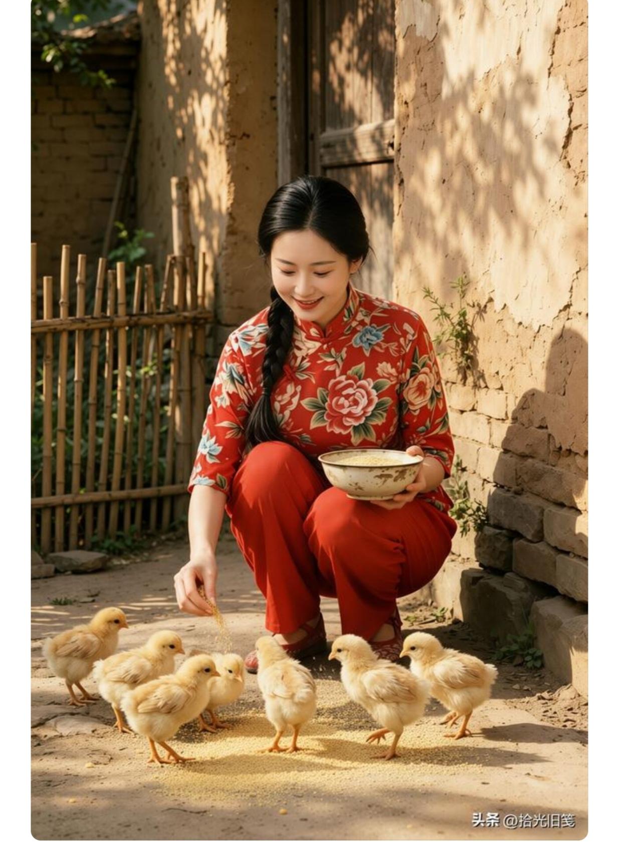 养小鸡了
农家媳妇，今年现抓的小鸡，多么可爱。小鸡小的时候，必须精心喂养。吃上必