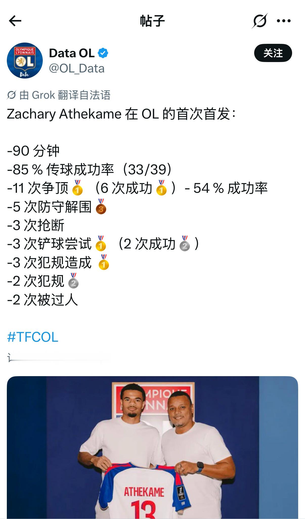 阿特卡梅去了里昂就首发了，2:0战胜图卢兹，里昂自媒体直接开吹AC米兰
