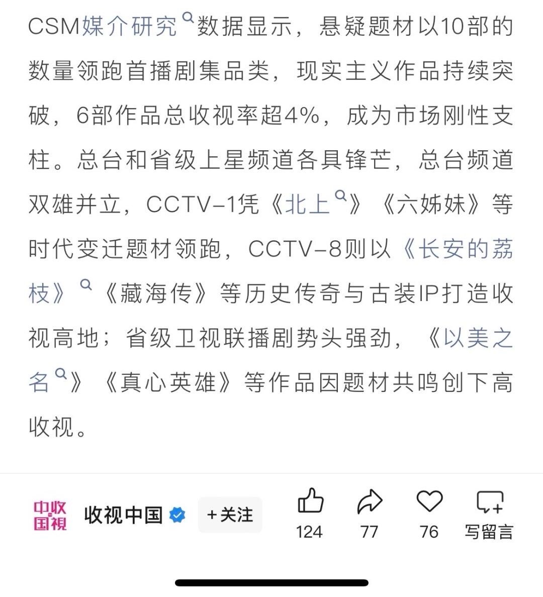 白鹿《北上》CSM71城收视率央一年冠🎉 ​​​