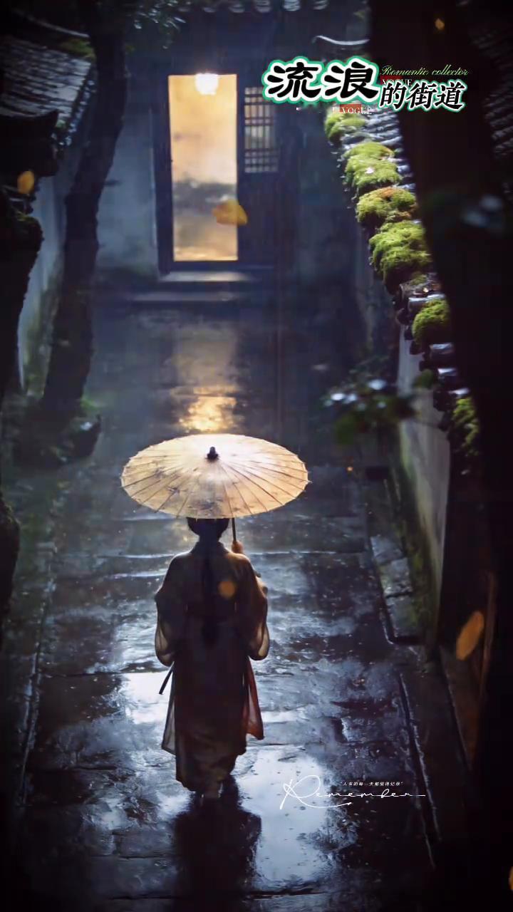 流浪的街道。
我走在风的街道，如落叶随风轻摇，了黄昏的寂寥，脚步踏碎，旧梦在风裹