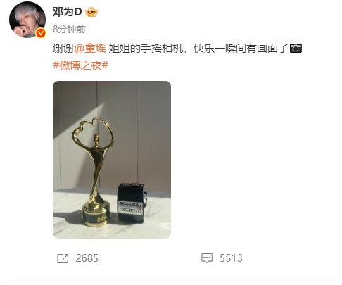 邓为抽到了童瑶手摇相机邓为晒奖杯和童瑶的手摇相机邓为抽到了童瑶手摇相机.谢谢童瑶