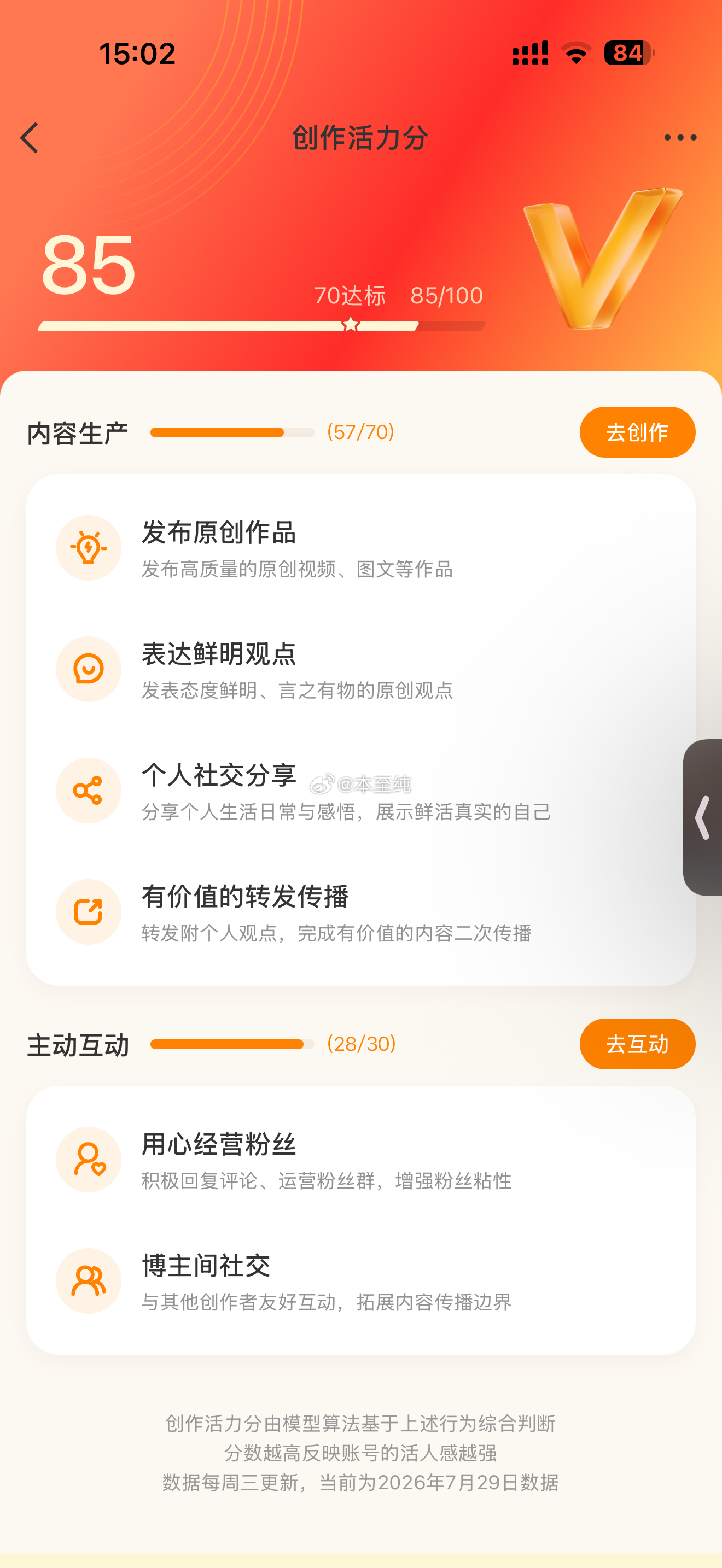 我的活力分居然有85分