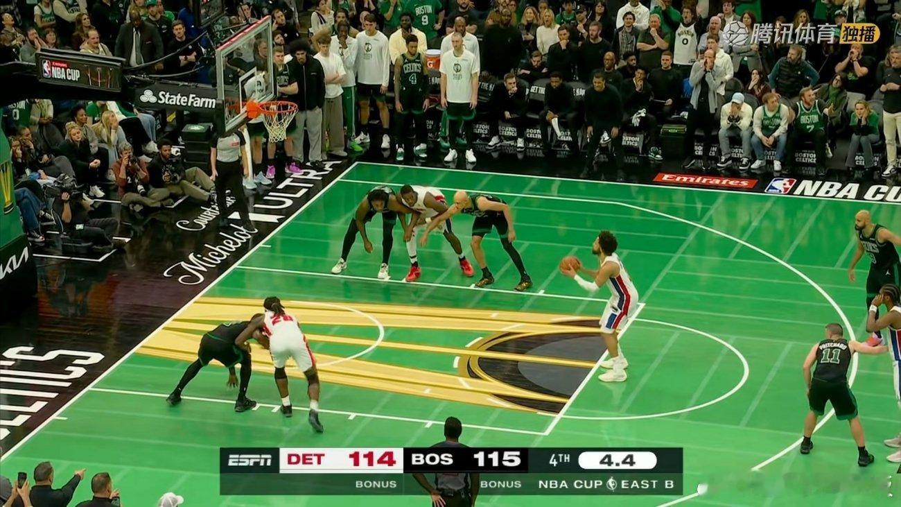 坎宁安错失关键罚球！活塞客场114-117不敌凯尔特人，13连胜被终结！坎宁安4