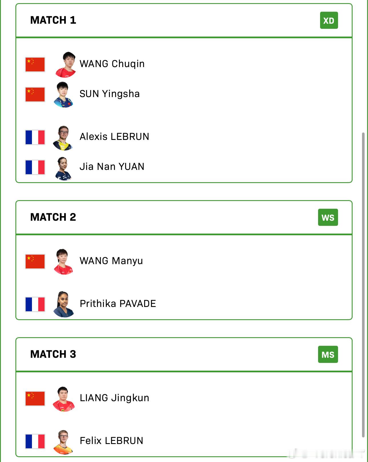 2025混合团体世界杯循环赛中国VS法国孙颖莎/王楚钦VS A·勒布伦/袁嘉楠王