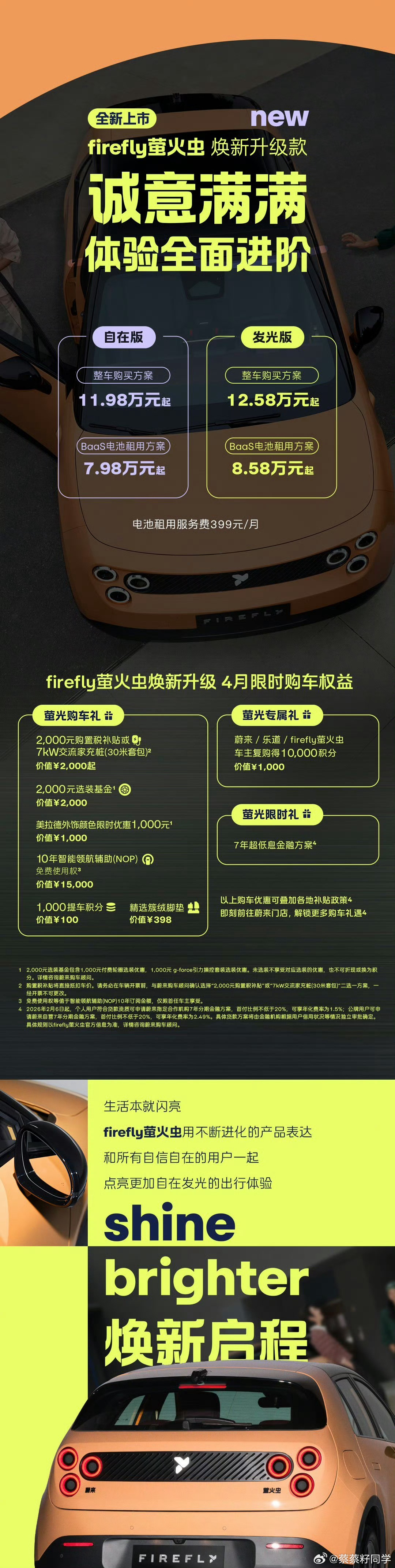 蔚来萤火虫焕新升级！11.98万起售，加量不加价！而且这次焕新真的全是干货先说外