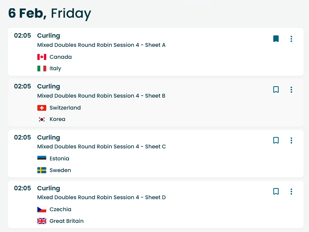 【奥运冰壶】混双凌晨两点场：加拿大-意大利（康姐组和加拿大巅峰对决），瑞士-韩国