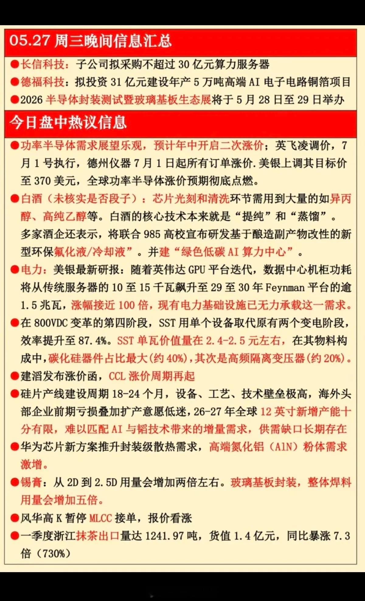 5.27周三  晚间  财经热点汇总！1.半导体封测、玻璃基板2.功率半导体，预