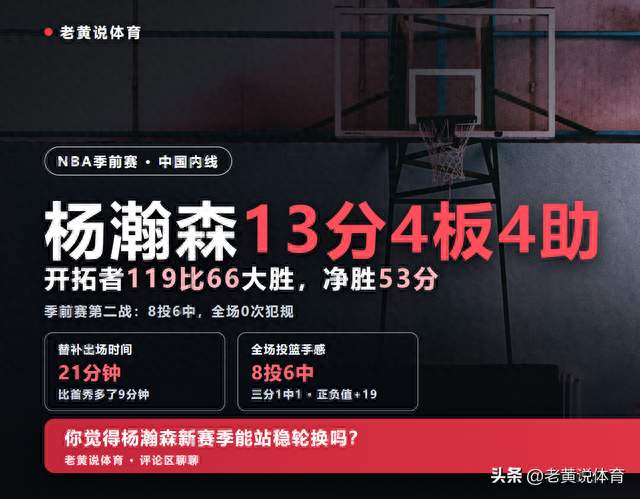 杨瀚森21分钟8中6！开拓者净胜53分，他稳了吗？