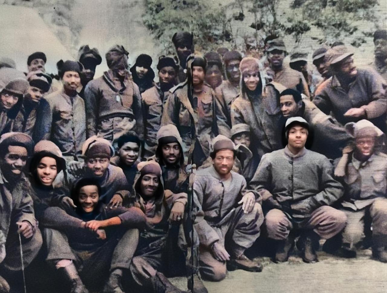 这是1950年，朝鲜战场上，一群被俘美军的合影，这些美国大兵一个个都乐呵呵的。
