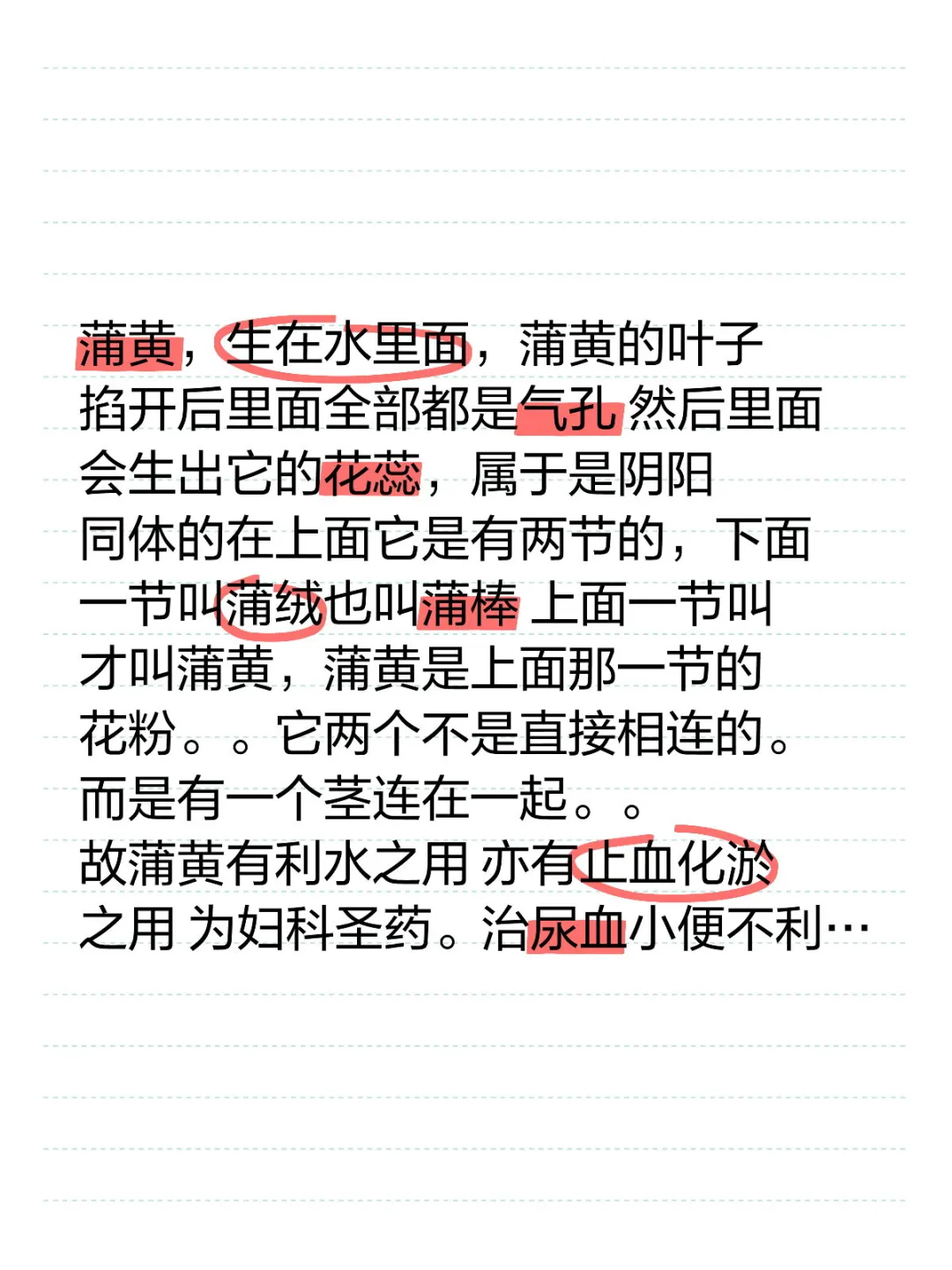 蒲黄，生在水里面，蒲黄的叶子掐开后里面全部都是气孔 然后里面会生出它的...