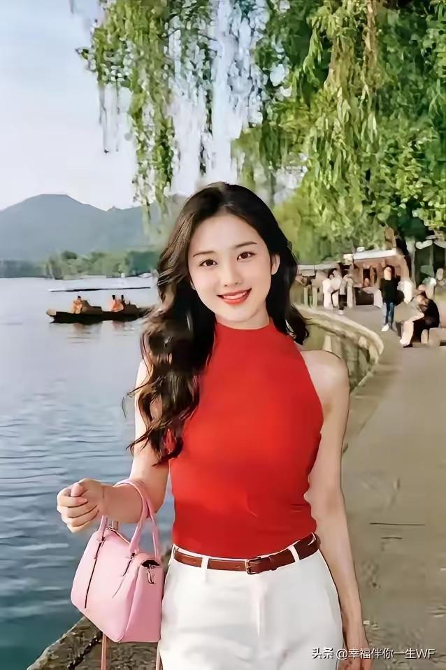 塞鸿秋·湖畔佳人
山风轻拂柳丝翩，
红衣凝伫栏边倩。
东湖如镜波光滟，
紫燕穿帘