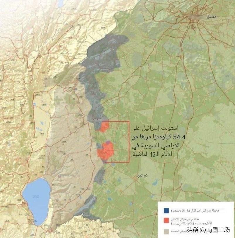 截止1月6日，以色列方面统计，以色列国防军成功占领了叙利亚54.4平方公里的领土