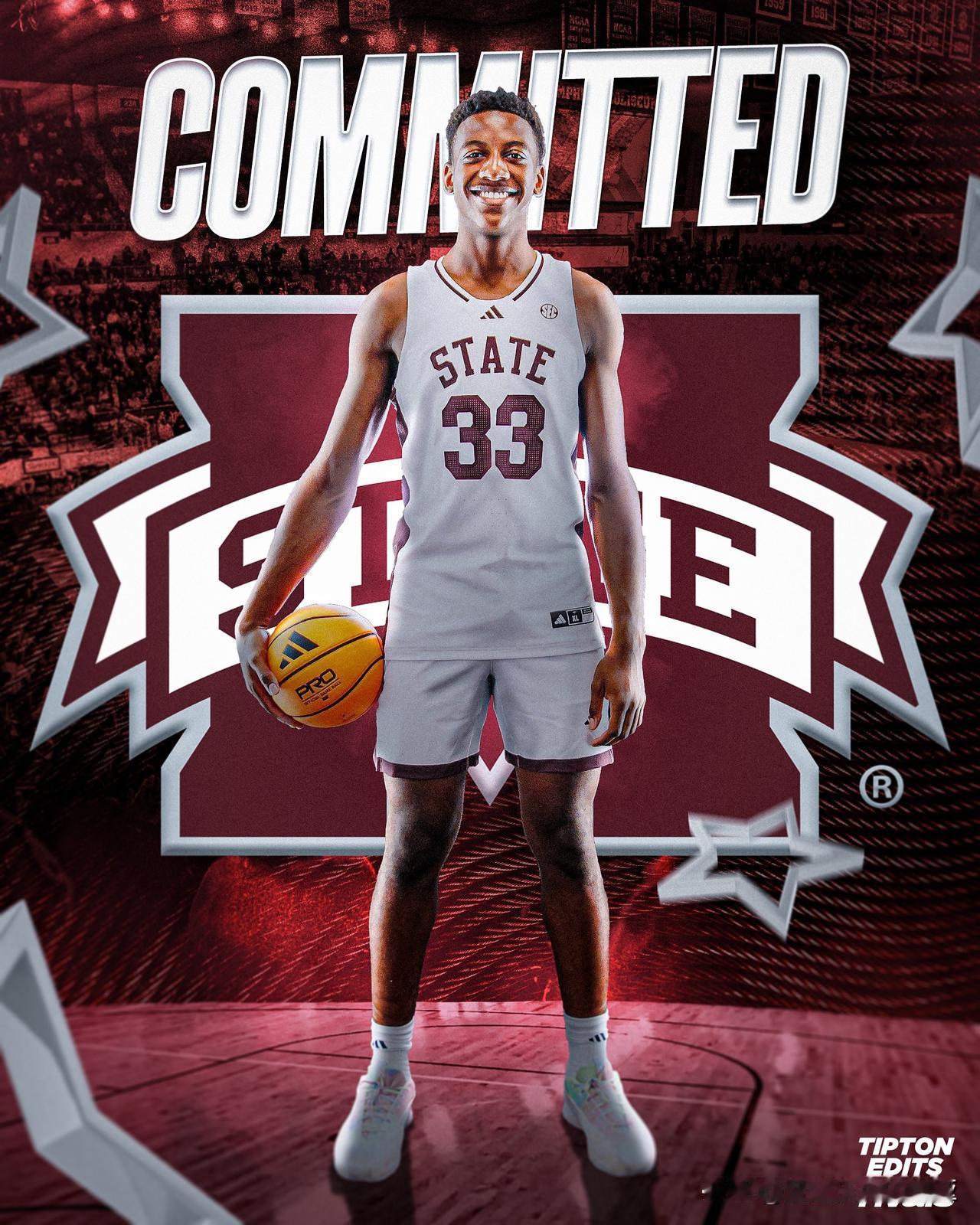 四星中锋Tristan Reed宣布承诺NCAA男篮 密西西比州立，身高6-9=